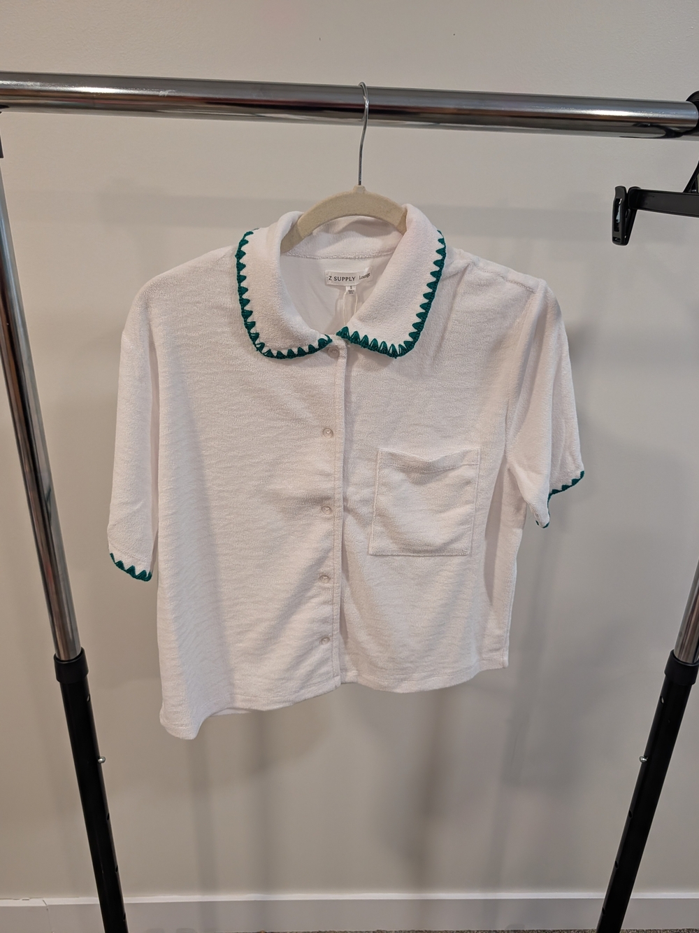 Z Supply Miles Terry White Button-Front Top with Green Trim